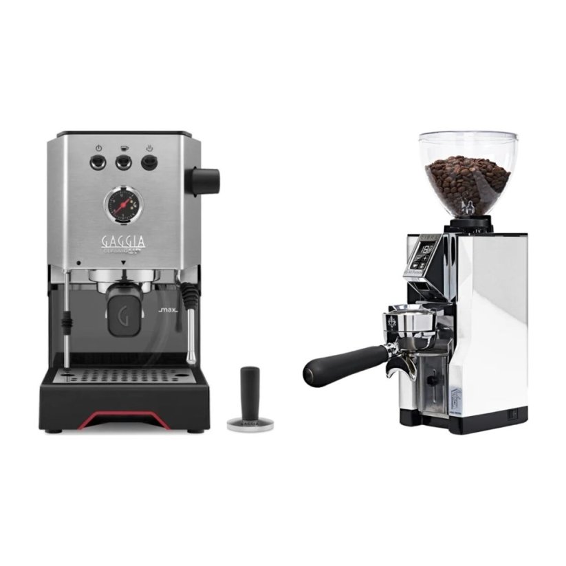 Gaggia Classic Up stříbrná + Eureka Mignon Libra 65 All Purpose, CR white