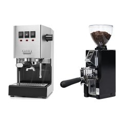 Gaggia Classic E24, stříbrná + Eureka Mignon Libra 65 All Purpose, CR black