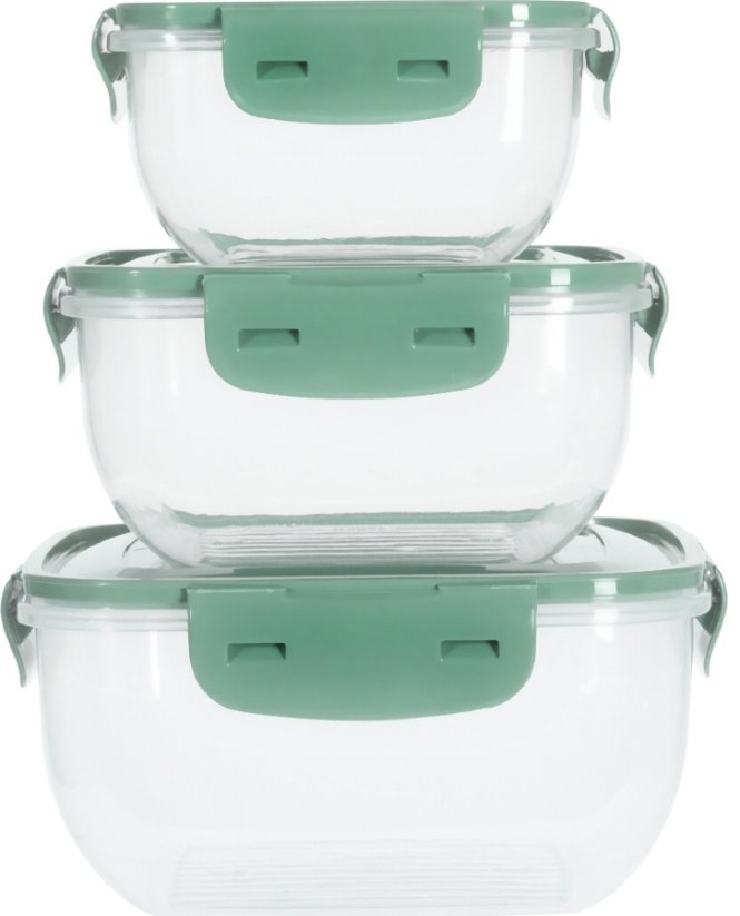 EXCELLENT HOUSEWARE Dóza na potraviny 3 ks tmavě zelená