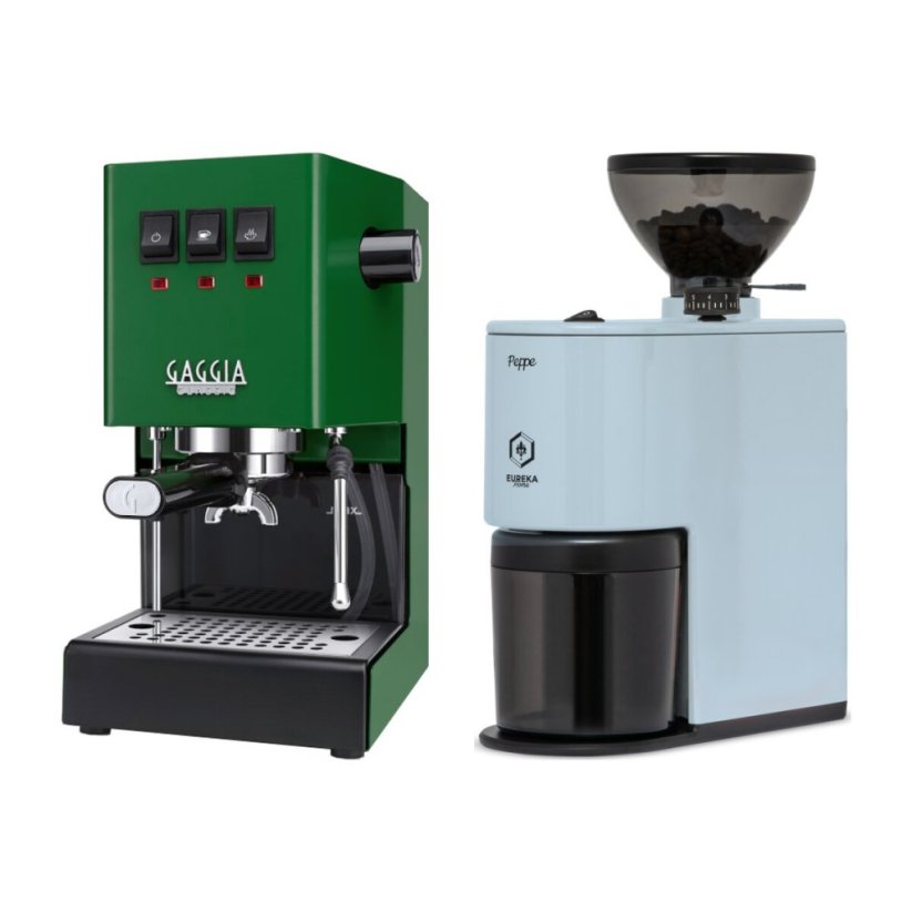 Gaggia Classic E24, zelená + Eureka Peppe, Light blue