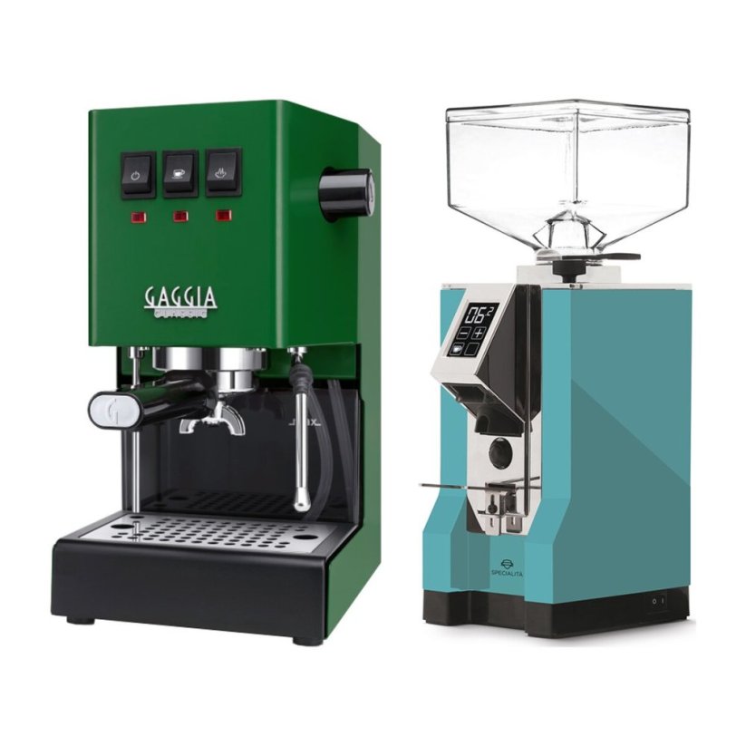 Gaggia Classic E24, zelená + Eureka Mignon Specialita, CR Tiffany blue