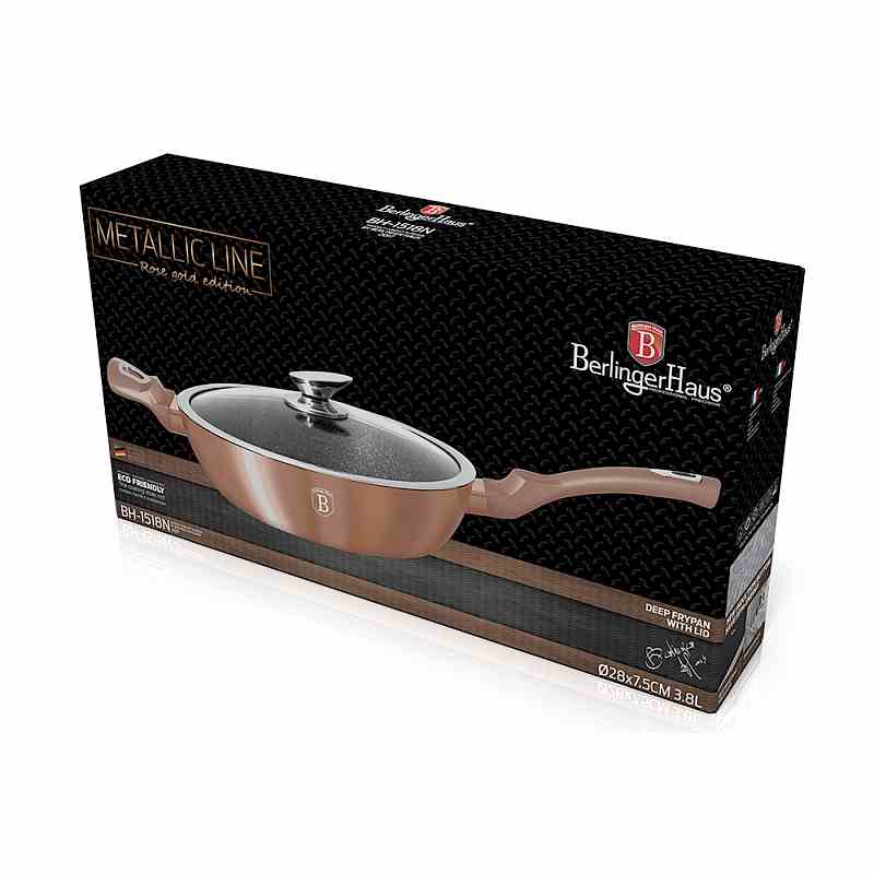 BERLINGERHAUS Pánev hluboká s mramorovým povrchem a poklicí 28 cm Rosegold Metallic Line