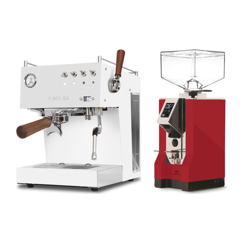 Ascaso Steel DUO PID PLUS, White&Wood + Eureka Mignon Specialita, CR Ferrari red