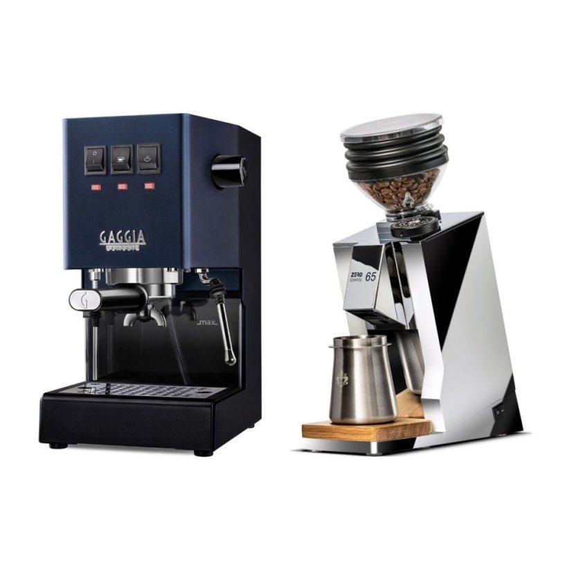 Gaggia Classic E24, modrá + Eureka Mignon Zero 65 Speedy ALL PURPOSE chrome