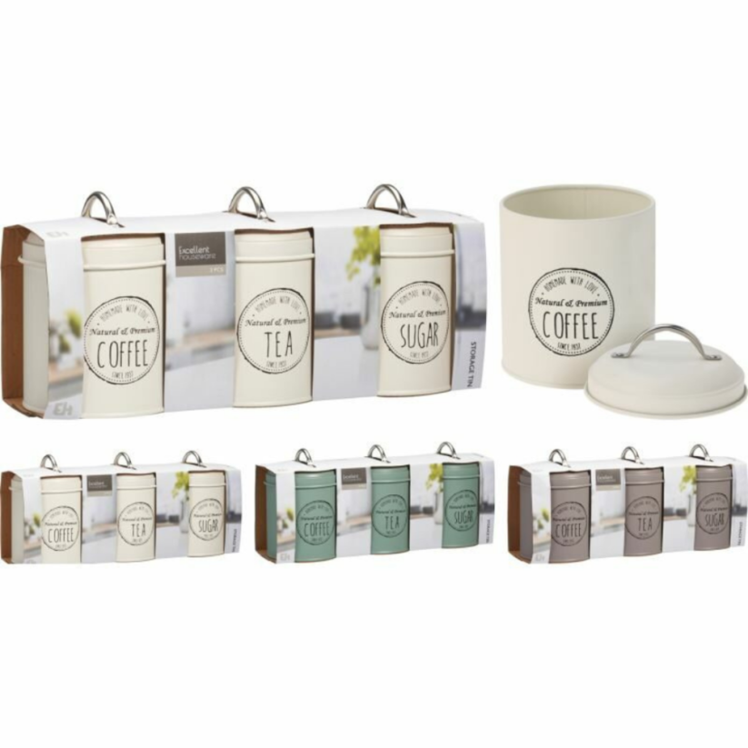 EXCELLENT HOUSEWARE Dóza na potraviny kávu, čaj a cukr sada 3 ks šedá