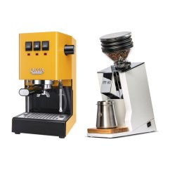 Gaggia Classic E24, žlutá + Eureka Mignon Zero 65 Speedy ALL PURPOSE white