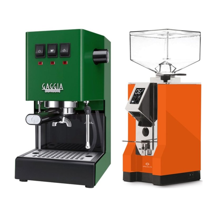 Gaggia Classic E24, zelená + Eureka Mignon Specialita, CR Orange