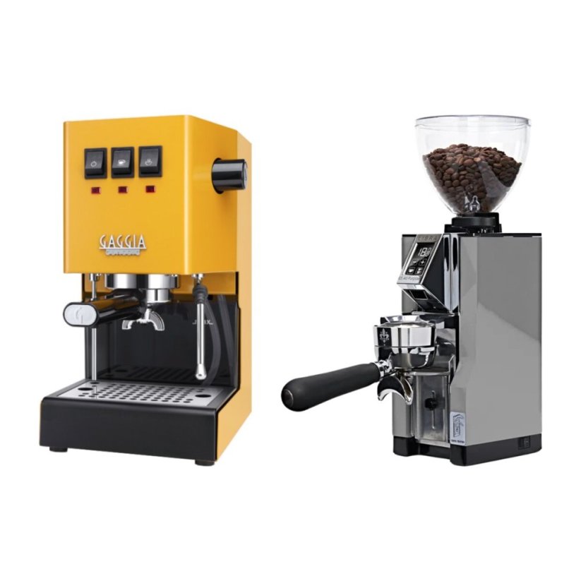 Gaggia Classic E24, žlutá + Eureka Mignon Libra 65 All Purpose, CR chrome
