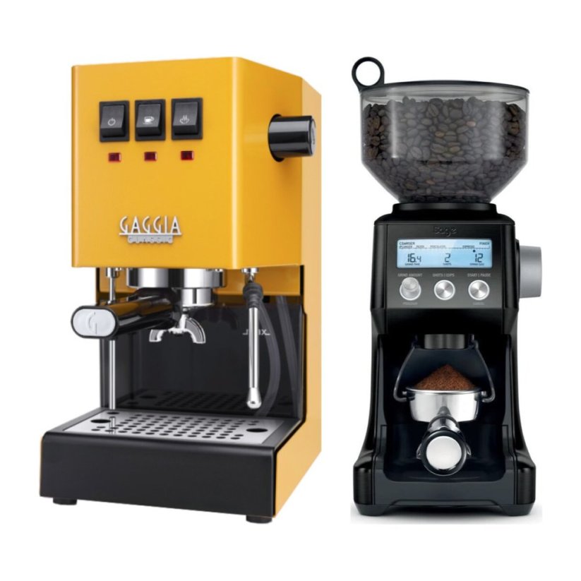 Gaggia Classic E24, žlutá + Mlýnek Sage BCG820BTR Black