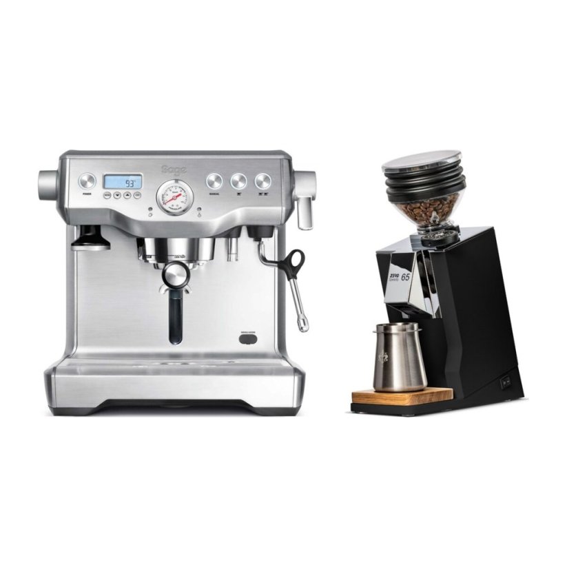 Kávovar Sage BES920BSS Silver + Eureka Mignon Zero 65 Speedy ALL PURPOSE black