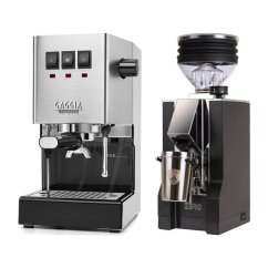 Gaggia Classic E24, stříbrná + Eureka Mignon Zero, CR black