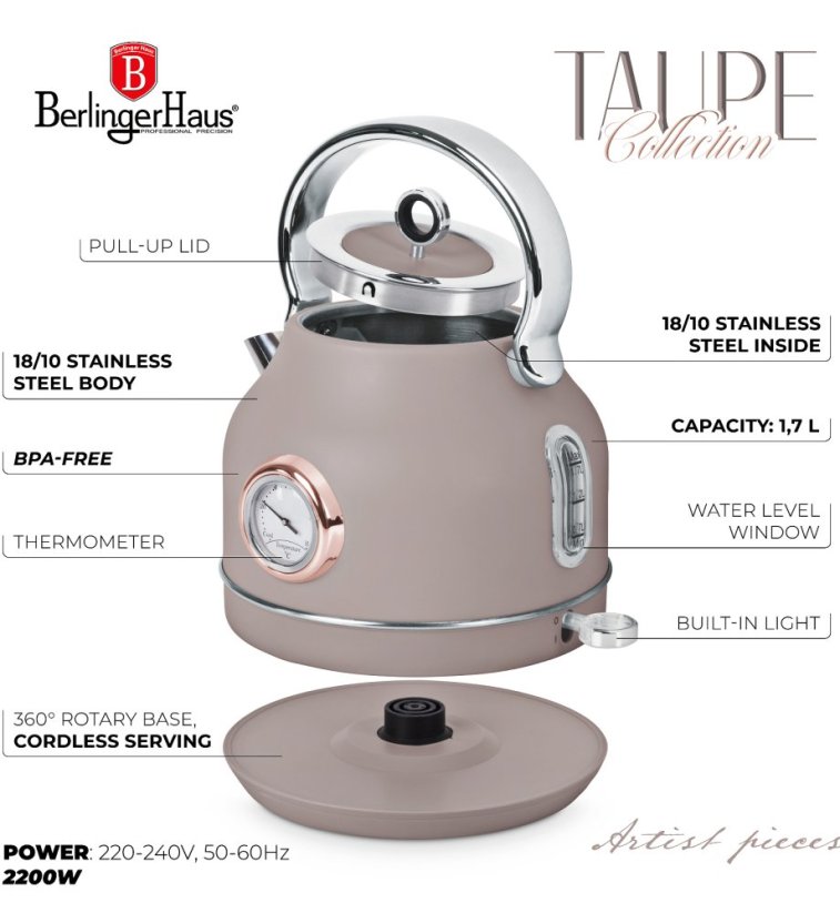 BERLINGERHAUS Rychlovarná konvice s teploměrem Taupe Collection