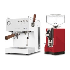 Ascaso Steel DUO PID PLUS, White&Wood + Eureka Mignon Specialita, CR Ferrari red