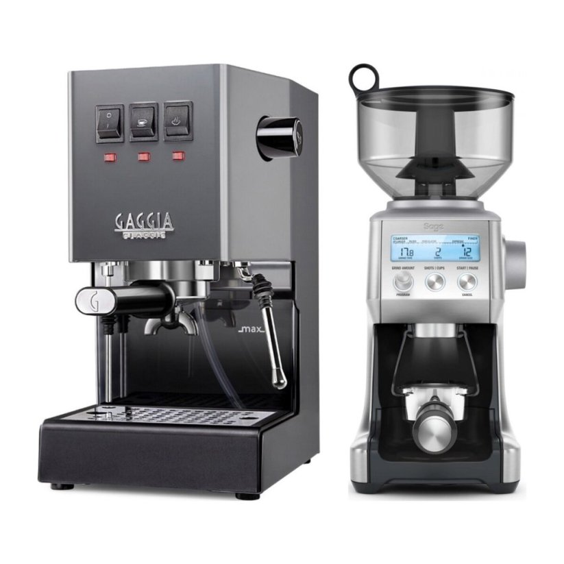Gaggia Classic E24, šedá + Mlýnek Sage BCG820BSS Silver