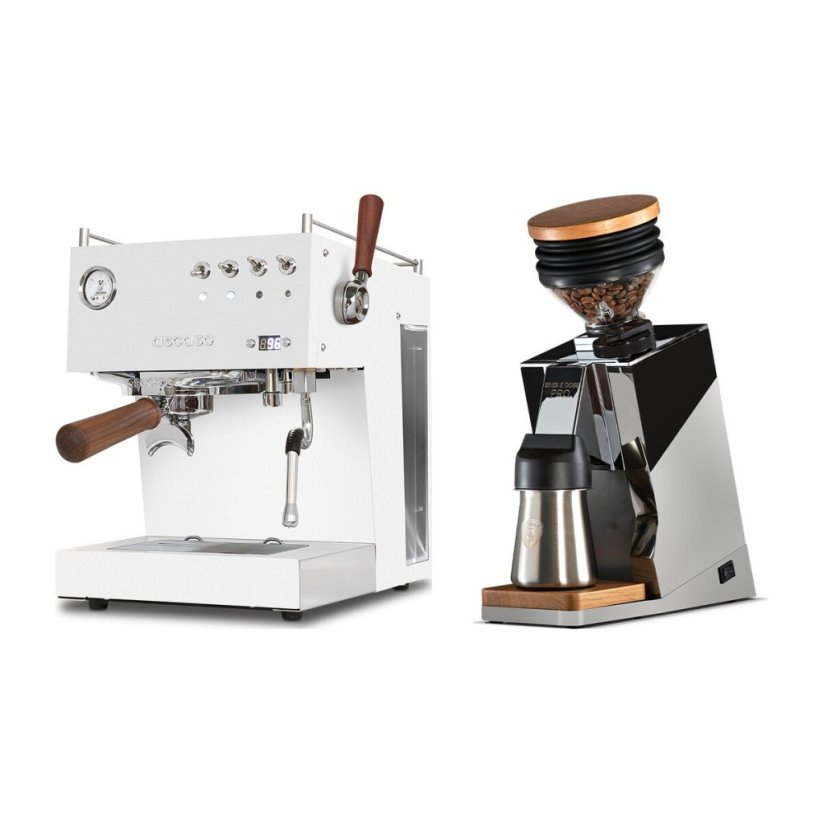 Ascaso Steel DUO PID PLUS, White&Wood + Eureka Mignon Single Dose PRO, Chrome & Oak
