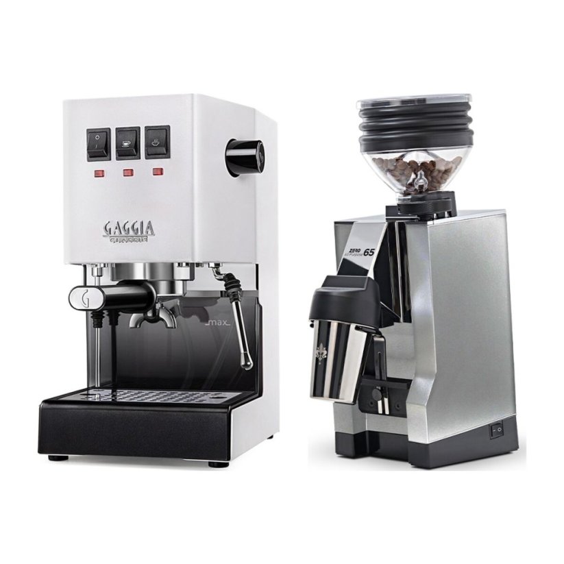 Gaggia Classic E24, bílá + Eureka Mignon Zero 65 All Purpose, CR chrome