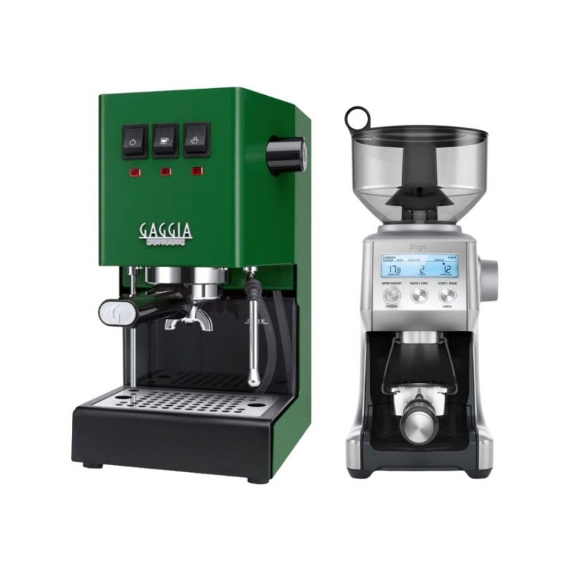 Gaggia Classic E24, zelená + Mlýnek Sage BCG820BSS Silver