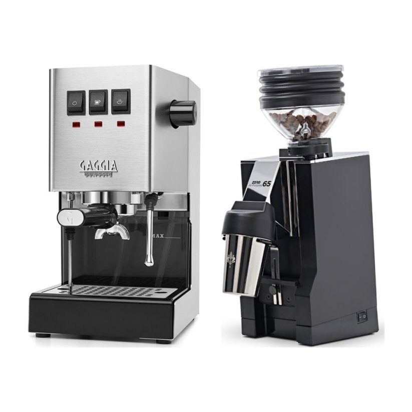 Gaggia Classic E24, stříbrná + Eureka Mignon Zero 65 All Purpose, CR black