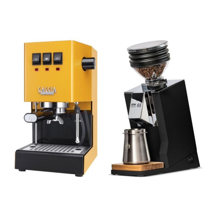 Gaggia Classic E24, žlutá + Eureka Mignon Zero 65 Speedy ALL PURPOSE black