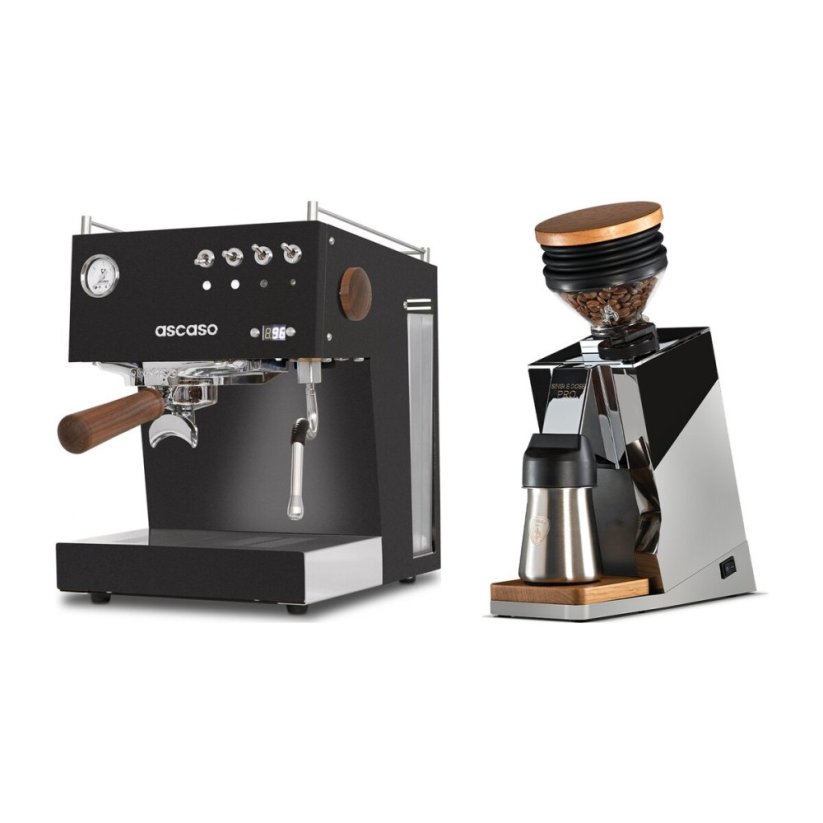 Ascaso Steel Uno PID black + Eureka Mignon Single Dose PRO, Chrome & Oak