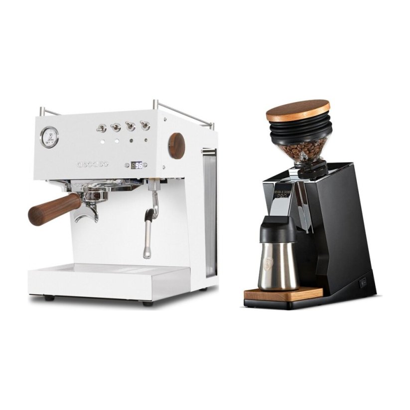 Ascaso Steel Uno PID white + Eureka Mignon Single Dose PRO, Black & Oak