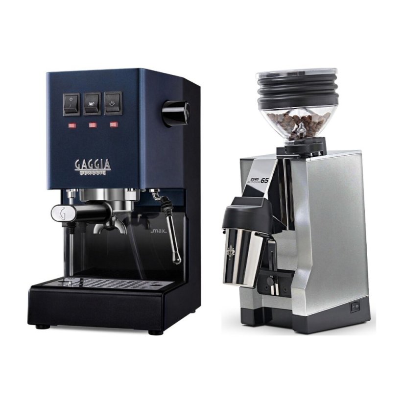 Gaggia Classic E24, modrá + Eureka Mignon Zero 65 All Purpose, CR chrome