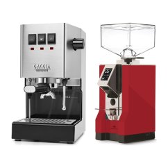 Gaggia Classic E24, stříbrná + Eureka Mignon Specialita, CR Ferrari red