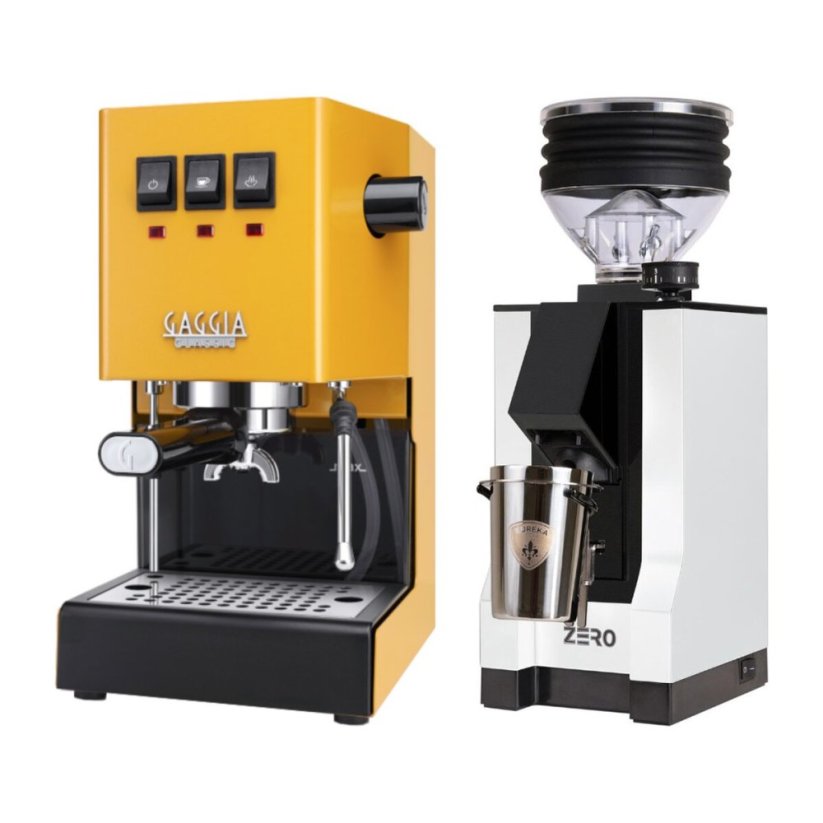 Gaggia Classic E24, žlutá + Eureka Mignon Zero, BL white