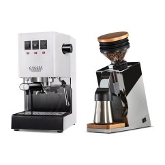 Gaggia Classic E24, bílá + Eureka Mignon Single Dose PRO, Chrome & Oak