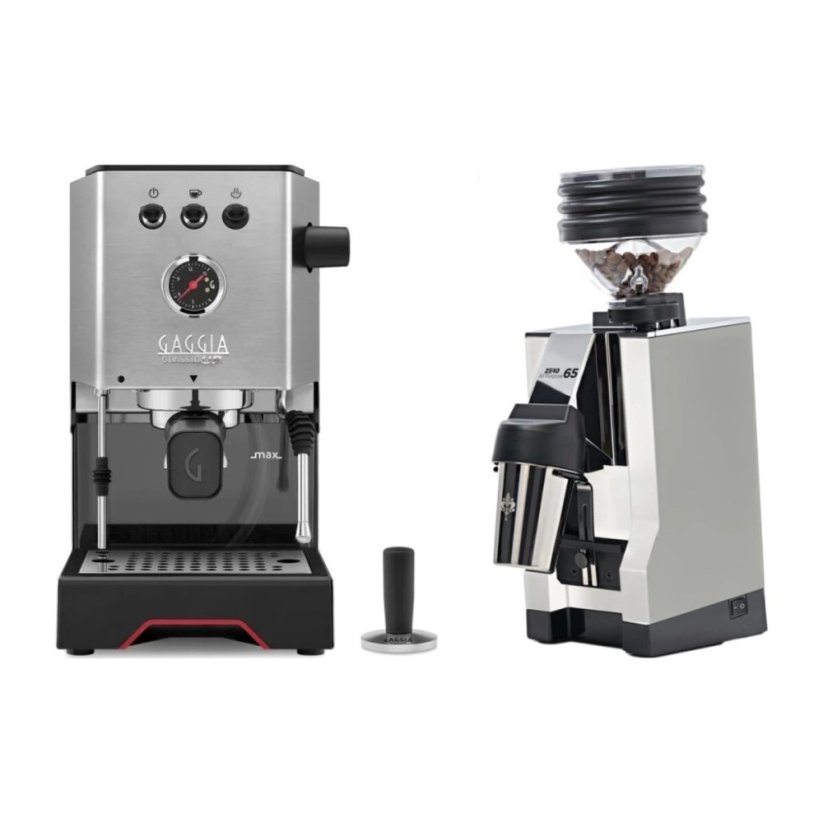 Gaggia Classic Up stříbrná + Eureka Mignon Zero 65 All Purpose, CR white