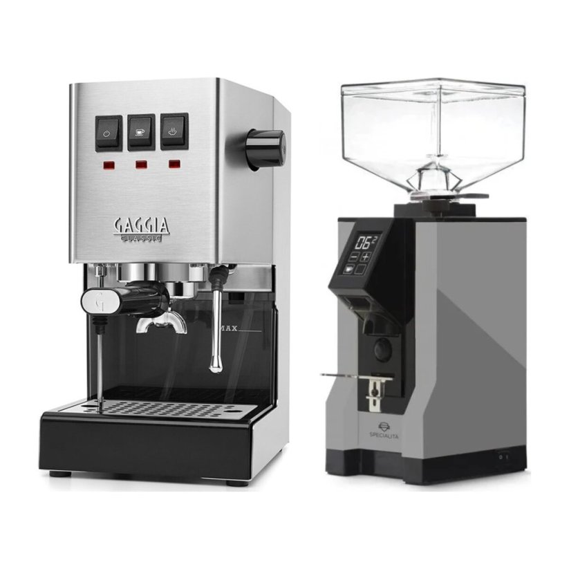 Gaggia Classic E24, stříbrná + Eureka Mignon Specialita, BL Grey