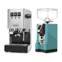 Gaggia Classic E24, stříbrná + Eureka Mignon Specialita, CR Tiffany blue