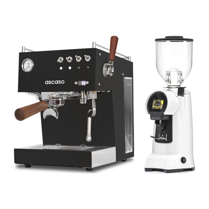 Ascaso Steel DUO PID PLUS, Black&Wood + Eureka Helios 65, white