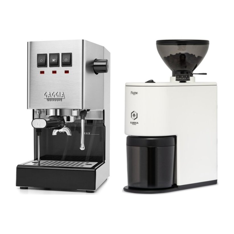 Gaggia Classic E24, stříbrná + Eureka Peppe, White