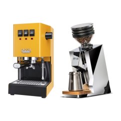 Gaggia Classic E24, žlutá + Eureka Mignon Zero 65 Speedy ALL PURPOSE chrome