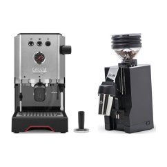 Gaggia Classic Up stříbrná + Eureka Mignon Zero 65 All Purpose, CR black