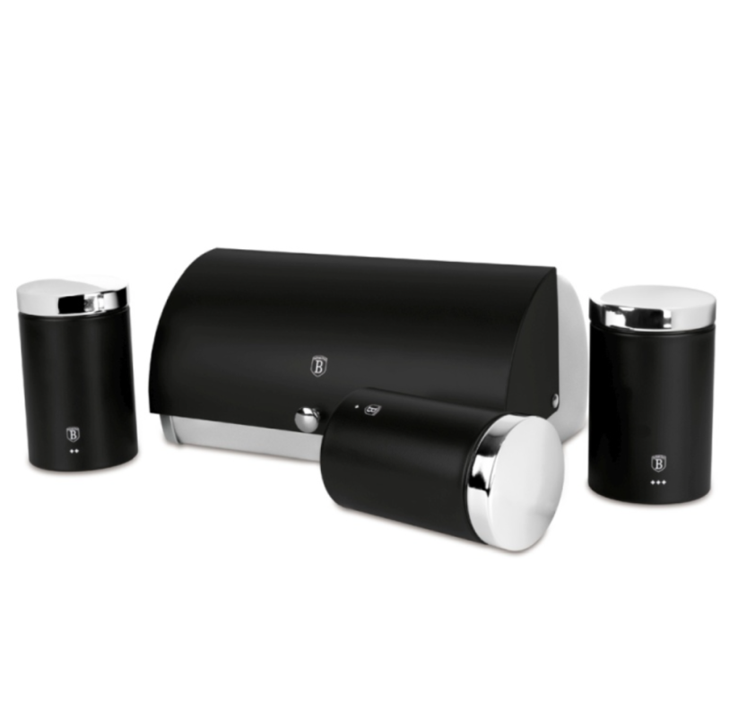 BERLINGERHAUS Chlebník a sada dóz na potraviny 4 ks Matte Black Collection