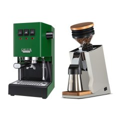 Gaggia Classic E24, zelená + Eureka Mignon Single Dose PRO, White & Oak