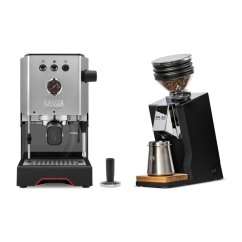 Gaggia Classic Up stříbrná + Eureka Mignon Zero 65 Speedy ALL PURPOSE black