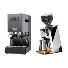 Gaggia Classic E24, šedá + Eureka Mignon Zero 65 Speedy ALL PURPOSE chrome
