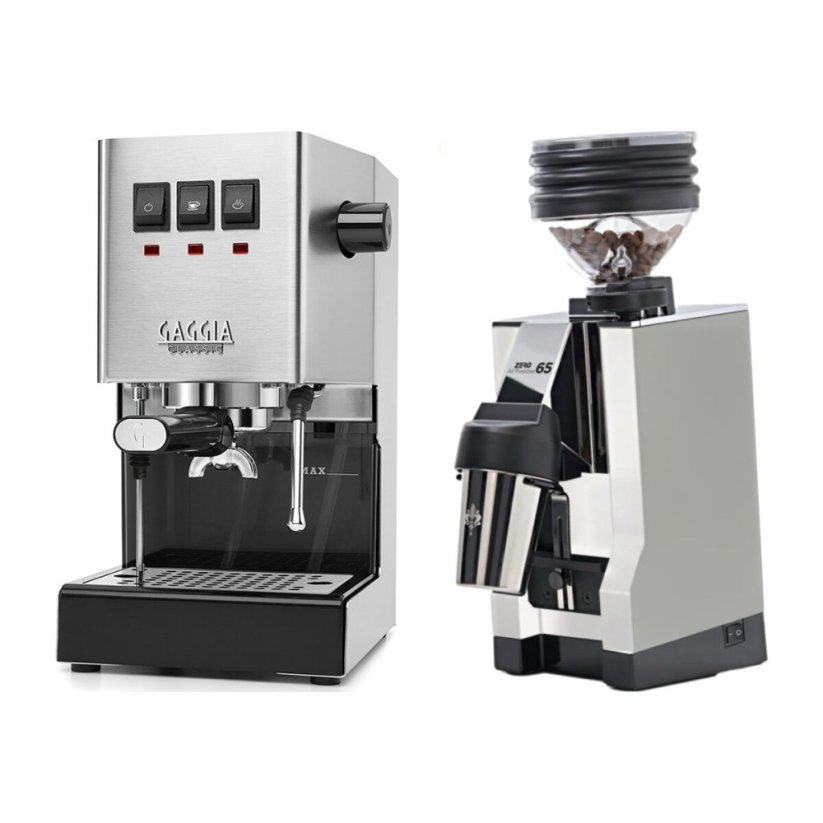 Gaggia Classic E24, stříbrná + Eureka Mignon Zero 65 All Purpose, CR white