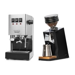 Gaggia Classic E24, stříbrná + Eureka Mignon Zero 65 Speedy ALL PURPOSE black