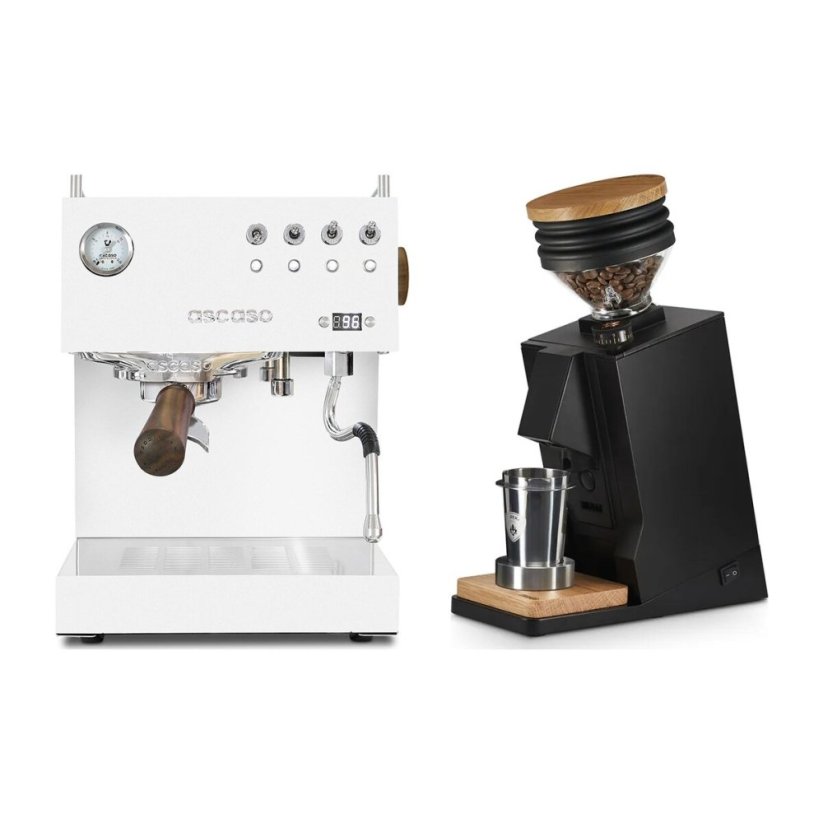 Ascaso Steel DUO PID White + Eureka Mignon Single Dose, Black & Oak