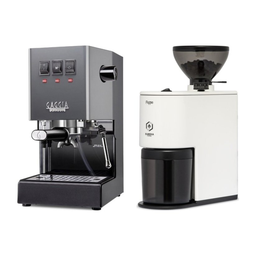 Gaggia Classic E24, šedá + Eureka Peppe, White