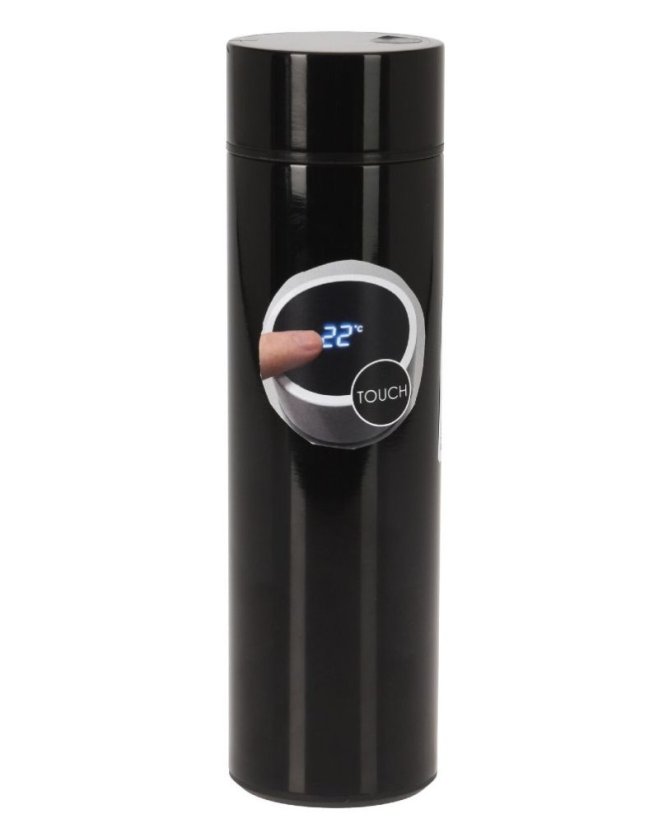 EXCELLENT HOUSEWARE Termoska nerez s teploměrem 0,5 l černá