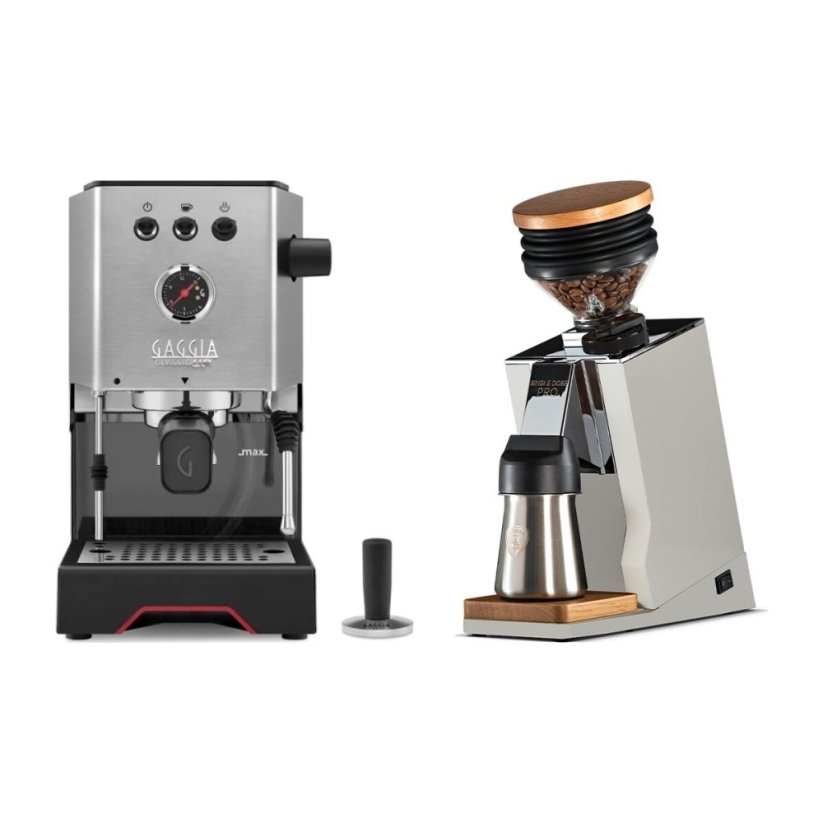 Gaggia Classic Up stříbrná + Eureka Mignon Single Dose PRO, White & Oak