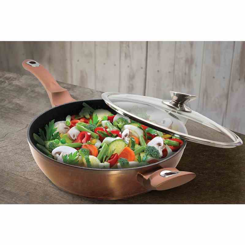 BERLINGERHAUS Pánev hluboká s mramorovým povrchem a poklicí 28 cm Rosegold Metallic Line
