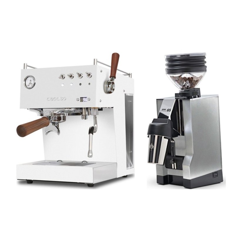 Ascaso Steel DUO PID PLUS, White&Wood + Eureka Mignon Zero 65 All Purpose, CR chrome