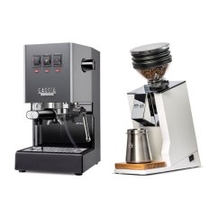 Gaggia Classic E24, šedá + Eureka Mignon Zero 65 Speedy ALL PURPOSE white