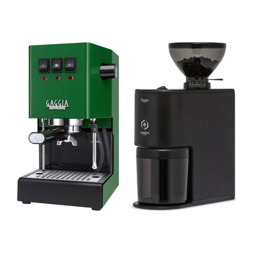 Gaggia Classic E24, zelená + Eureka Peppe, Matt black